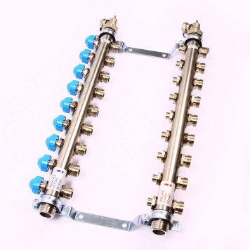 Коллекторная группа из нержавеющей стали с балансировочными и термостатическими вентилями UNI-FITT Н 1 х 3/4 9 выходов-2
