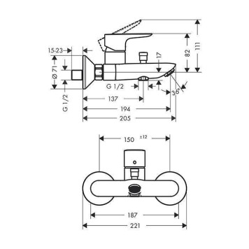 Hansgrohe Talis E Смеситель для ванны настенный, излив 194мм, цвет: шлифованный черный хром. 71740340-1