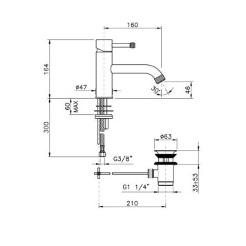 Nicolazz Olympus Смеситель для раковины на 1 отверстие, с донным клапаном, излив: 160мм, цвет: хром. 3722CR-1