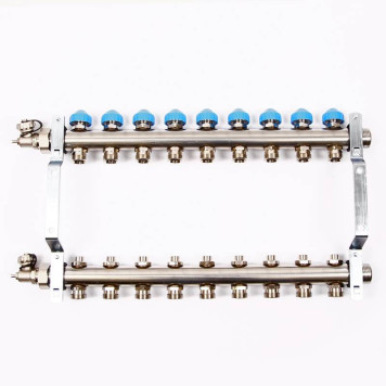 Коллекторная группа из нержавеющей стали с балансировочными и термостатическими вентилями UNI-FITT Н 1 х 3/4 9 выходов-3