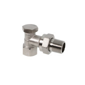 Вентиль, Oventrop, Combi 1R, на обратную подводку, угловой, DN-15, 1/2, 1/2, ВН, латунь никелированная, НГ со штуцером