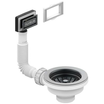 Alv 1144843 Выпуск для мойки 114 Anthracite new, с рамкой и заглушкой (гофра) 1144843