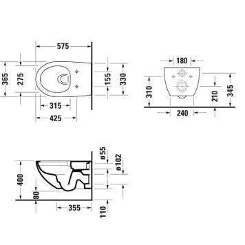 Duravit Architec Комплект: унитаз подвесной Rimless 57х36см, сиденье с микролифтом, Durafix, цвет: белый-2
