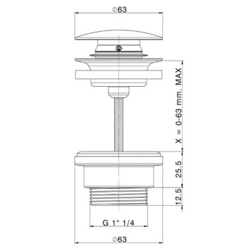 Cisal Xion Донный клапан для раковины 63мм., 11/4, Click-clack, цвет: нержавеющая сталь-1