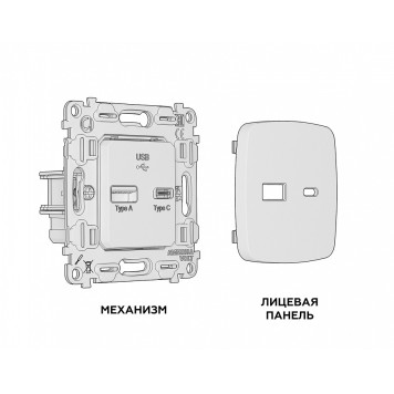 Розетка 2хUSB type A и C без рамки Ambrella Volt Quant MO371010-2