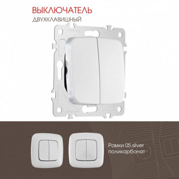 Выключатель двухклавишный без рамки Arte Milano 205 205.30-2.silver-1