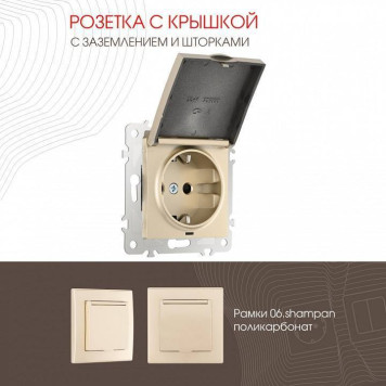 Розетка влагозащищенная с заземлением и со шторкой с крышкой Arte Milano am-206 206.41-1.shampan-5