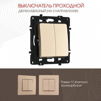 Выключатель проходной двухклавишный без рамки Arte Milano 217 217.32-2.shampan-1