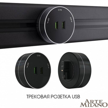Розетка 2xUSB на треке Arte Milano Am-track-sockets 380011TS/USBx2 Black-4