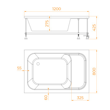 Душевой поддон прямоугольный RGW BC/L (с сиденьем) 800x1200-10