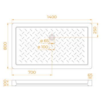 Поддон для душа прямоугольный керамический RGW CR 800x1400-6