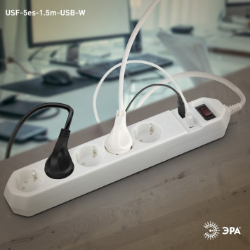 Удлинитель с выключателем Эра USF-5es-1.5m-USB-W-4