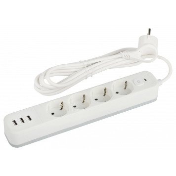 Удлинитель с выключателем Эра USF-4es-1,5m-3xUSBA-W