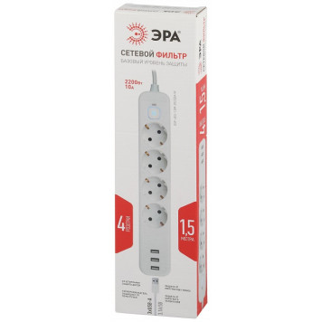 Удлинитель с выключателем Эра USF-4es-1,5m-3xUSBA-W-1