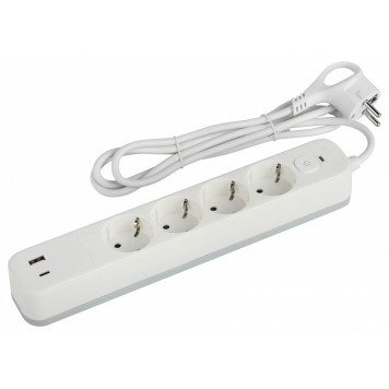 Удлинитель с выключателем Эра USF-4es-1,5m-2xUSBAC-W