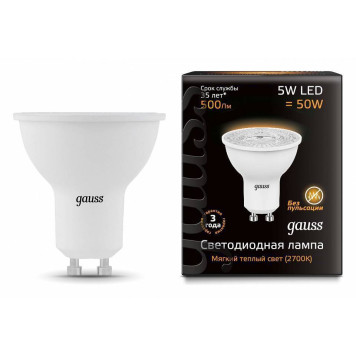 Лампа светодиодная Gauss GU10 5Вт 3000K 101506105