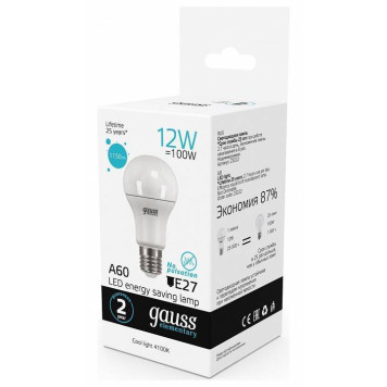 Лампа светодиодная Gauss E27 12Вт 4100K 23222-4