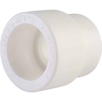Переходная муфта Политэк 25х20 для сварки полипропиленовых труб, внутренняя/внутренняя (белая)-1