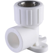 Угольник Политэк 20х1/2 с внутренней резьбой с креплением для полипропиленовых труб под сварку (цвет белый) (9400082012)
