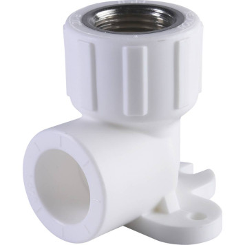 Угольник Политэк 20х1/2 с внутренней резьбой и креплением для сварки полипропиленовых труб (белый)