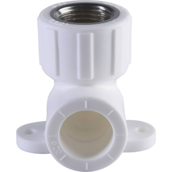 Угольник Политэк 20х1/2 с внутренней резьбой и креплением для сварки полипропиленовых труб (белый)-1