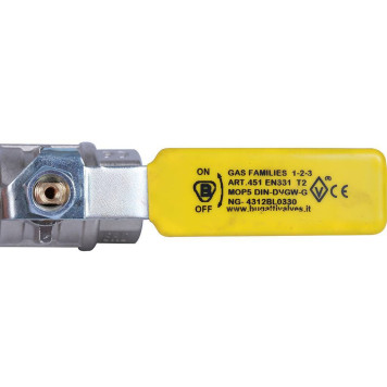 Шаровой кран для газа BUGATTI Texas, полнопроходной, внутренняя/внутренняя резьба, рычаг из стали желтого цвета 1/2”-5