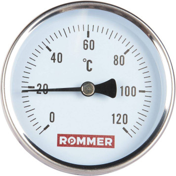 Термометр биметаллический ROMMER 80 мм 120 градусов с погружной гильзой 75 мм 1/2 (RIM-0001-807515)