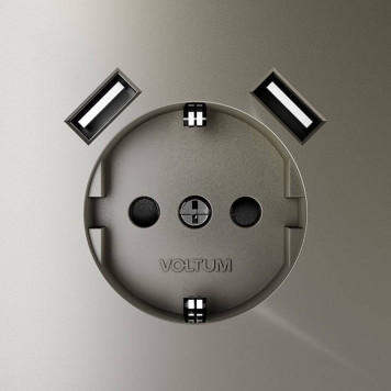 Розетка с заземлением и со шторкой и 2хUSB type A, без рамки Voltum S70 VLS040404-2