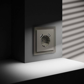 Розетка с заземлением и со шторкой и 2хUSB type A, без рамки Voltum S70 VLS040404-4