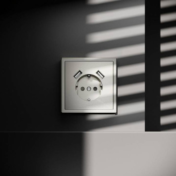 Розетка с заземлением и со шторкой и 2хUSB type A, без рамки Voltum S70 VLS040404-6