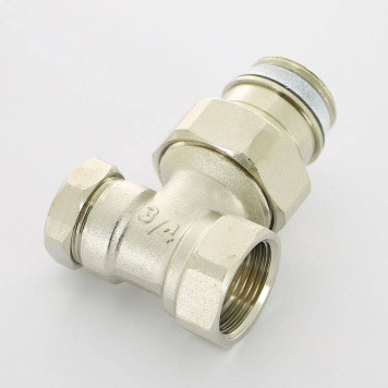 Вентиль обратный Simplex угловой НВ 3/4 никелированный с разъемным соединением-1