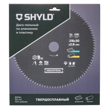 Диск пильный по алюминию и пластику SHYLD твердосплавный 216х30 мм, 100 зубьев(20670)