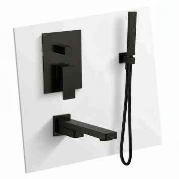 AQM8411MB Savona Набор для комплектации ванны с изливом и ручным душем, цвет черный матовый AQM8411MB