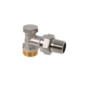 Вентиль, Oventrop, Combi 1R, на обратную подводку, угловой, DN-15, 3/4, 1/2, Н ЕК-Н, латунь никелированная, НГ со штуцером