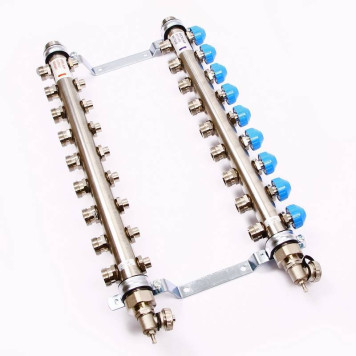 Коллекторная группа из нержавеющей стали с балансировочными и термостатическими вентилями UNI-FITT Н 1 х 3/4 9 выходов-1