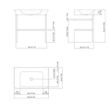 Agape Novecento XL Раковина на стальной базе 90x55x13 см, 3 отв., напольная, цвет: матовый белый/темный серый. ACER1072G, ACER10703RBG *3-2