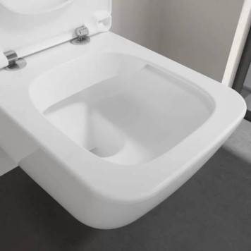 VilleroyBoch Venticello Унитаз 37.5х56х33см., подвесной, безободковый, в комплекте сиденье SlimSeat c микролифтом, CeramicPlus, цвет: альпийский белый. 4611RSR1-2
