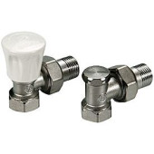 Комплект для отопительных приборов, Giacomini, R705K, ручной, угловой, 1/2, 1/2, ВН, латунь, хромированный, включает угловой ручной клапан, угловой отсечной клапан