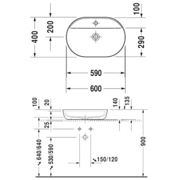 Duravit Luv Раковина 60х40см., на столешницу, 1 отв., без перелива, цвет: белый. 0380600000-5