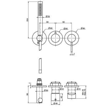 Fima Carlo Frattini Spillo Steel Смеситель для душа, встраиваемый, на 2 источника, с ручным душем, цвет: нержавеюшая сталь. F3049WX8SINOX-1