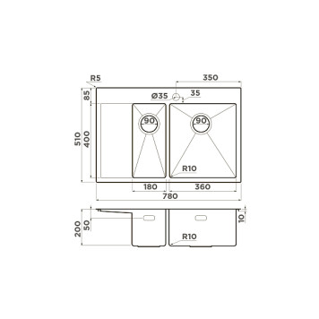 Omoikiri Akisame 78-2-R-LG Кухонная мойка нерж. сталь 78x51 см, цвет: светлое золото 4973088-2