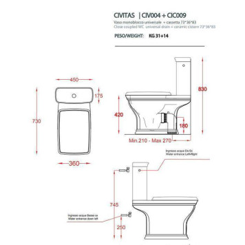 Artceram Civitas Унитаз моноблок 36x54 см, слив универсальный, цвет: серый. HEA010 71, CIC009 34 00, CIV004 34 00-1