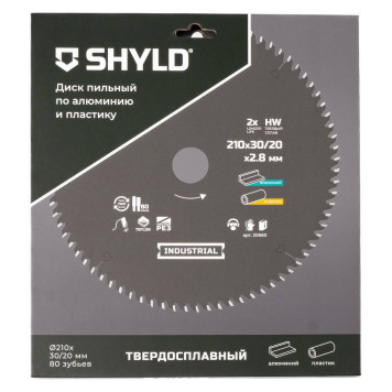 Диск пильный по алюминию и пластику SHYLD твердосплавный 210х30/20 мм, 80 зубьев(20660)-3