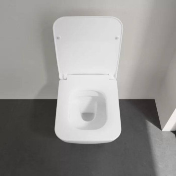 VilleroyBoch Venticello Унитаз 37.5х56х33см., подвесной, безободковый, в комплекте сиденье SlimSeat c микролифтом, CeramicPlus, цвет: альпийский белый. 4611RSR1-4