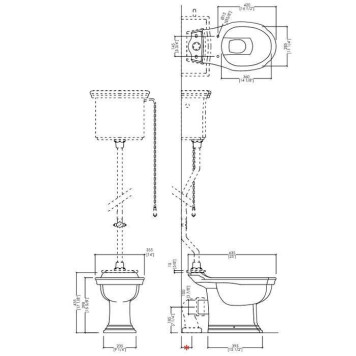 DevonDevon Westminster Унитаз 64x36.5cм с высоким бачком, трубой, фурнитура золото. IBWCWES, IBACWESOT, IBPCLWESOT, IBCAWES, IBBATTWESAL-1
