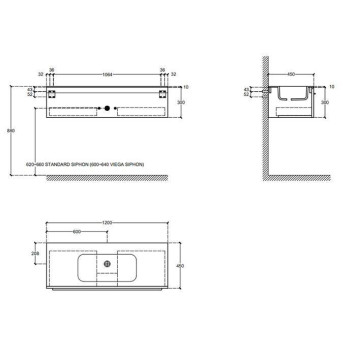 Falper 7.0 Тумба подвесная 120х45х30см, с раковиной Ceramilux, c 1 отв., цвет: белый. V3D-3