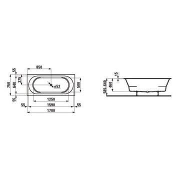 Laufen Pro Ванна встраиваемая, 170x75см., прямоугольная, цвет: белый. 2.4295.0.000.000.1-1