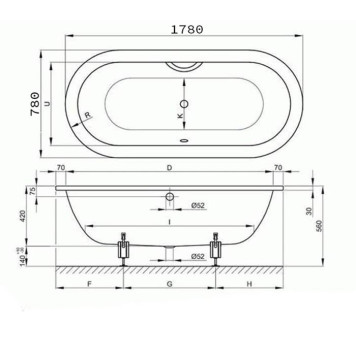 Bette Starlet Flair Oval Ванна встраиваемая, 178х78х42см., с шумоизоляцией, BetteGlasurreg; Plus, антислип, цвет: белый. B23-1500, 8774-000 PLUS, AR-1