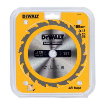 Диск пильный DeWalt твердосплавный 165х20 мм, 18 зубьев CONSTRUCTION DT1933