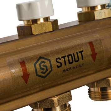 Распределительный коллектор STOUT из латуни без расходомеров на 5 выходов.-5